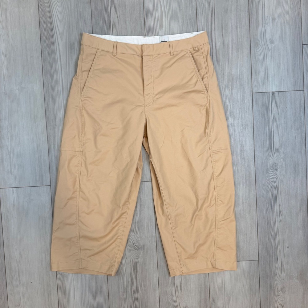 Anthropologie Maeve Colette Curved Cropped Wide-Leg Chino Pants Beige Sz 14